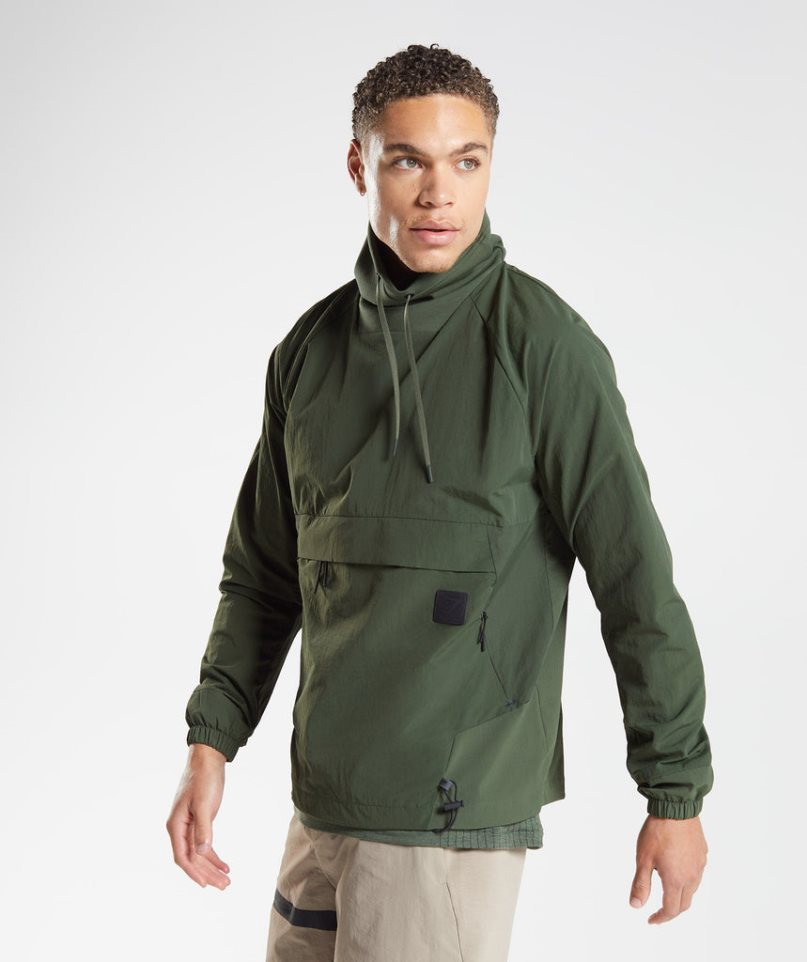 Men's Gymshark Retake Anorak Sweatshirts Olive | NZ 8YSHLP